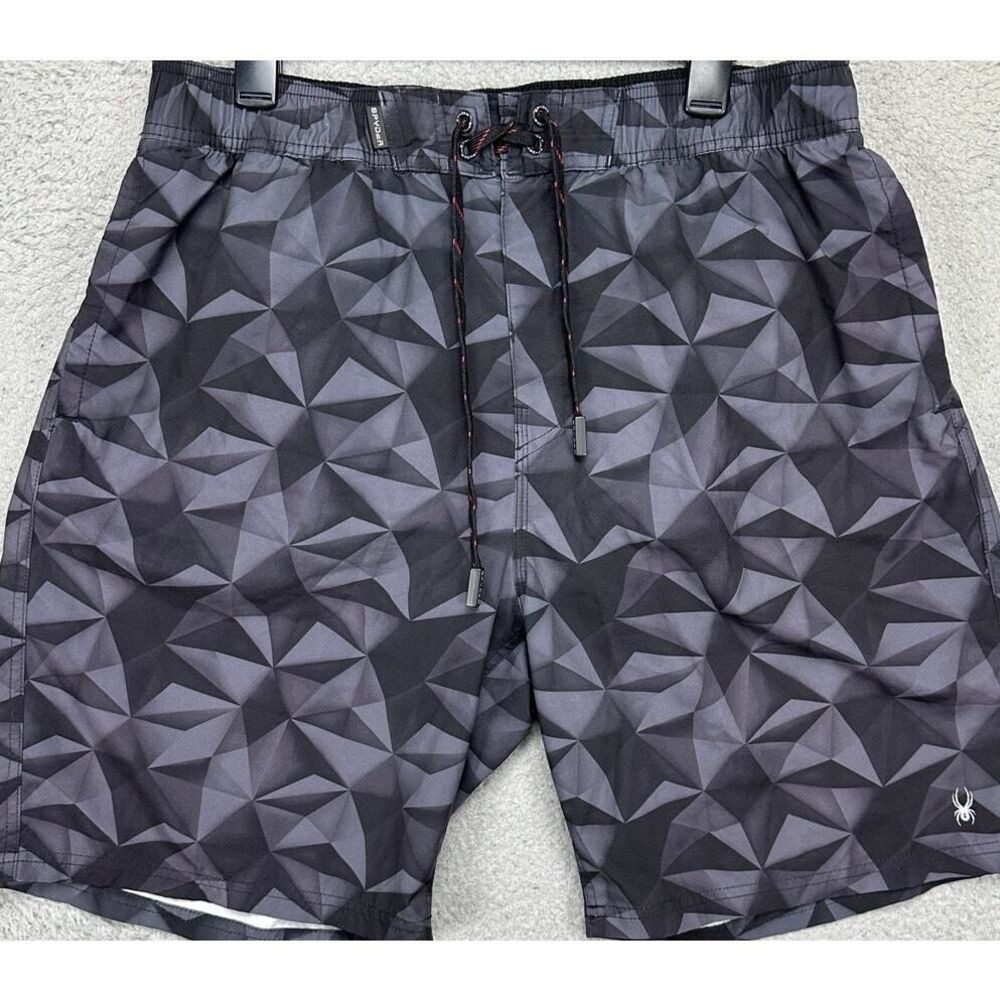 Spyder Swim Trunks Mens 2XL Gray Geometric Mesh Lined Drawstrings Board Shorts